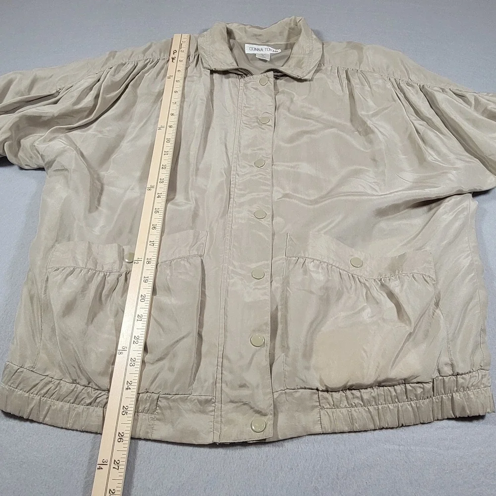 Vintage 80s Donna Toran Silk Jacket Beige Women's‎ Size Medium Shoulder Pads